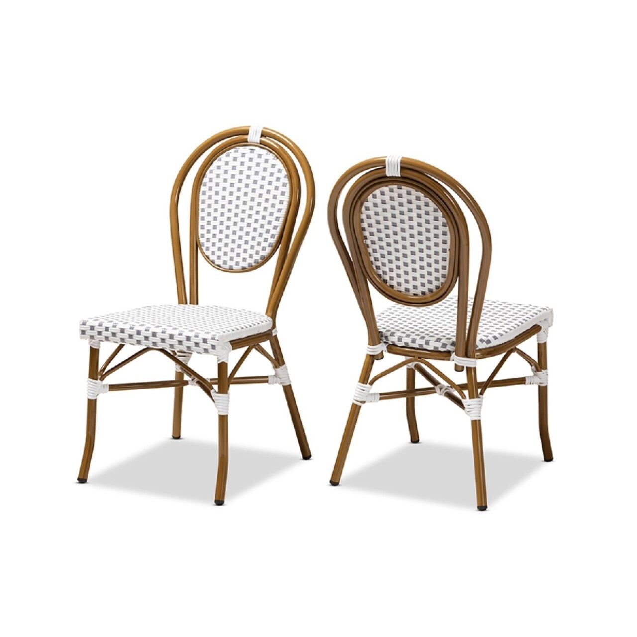 Wholesale Interiors Baxton Studio Gauthier Classic French Indoor and Outdoor Grey and White Bamboo Style Stackable Bistro Dining Chair Set of 2